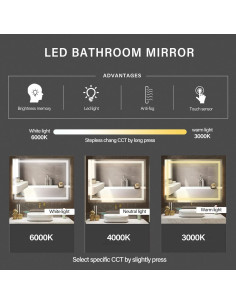 Espejo de Baño LED Butylux 36x28" Anti-Niebla Regulable 2