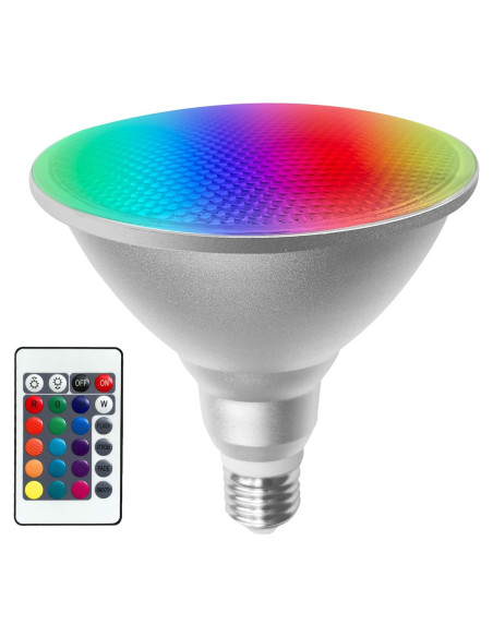 Bombilla LED Par38 30W E26 RGB y Blanco Cálido con Control Remoto Bombilla LED Par38 30W E26 RGB y Blanco Cálido con Control Remoto