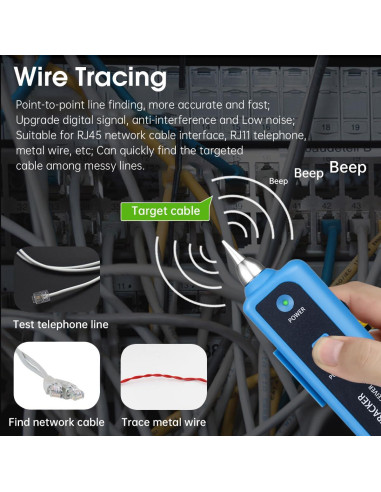 Probador de Cable de Red Moocci RJ45 RJ11 - Trazador y Localizador