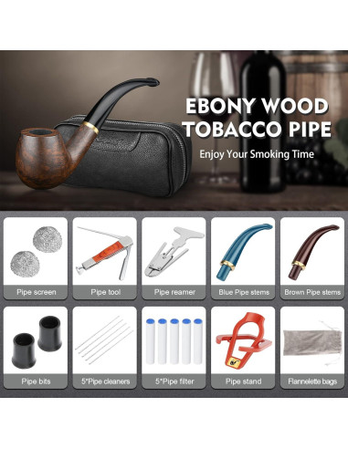 Juego de Pipa de Tabaco Scotte con Accesorios y Bolsa de Cuero