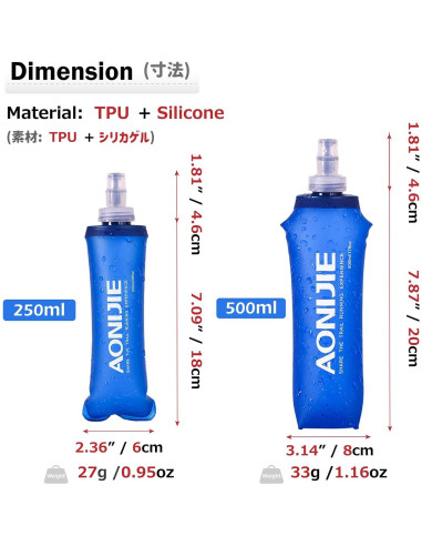 Botella de Agua Colapsable Azarxis TPU Soft Flask 250ml 500ml