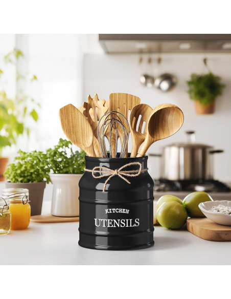 Soporte de Utensilios de Cerámica Barnyard Designs Negro 17.15 cm Soporte de Utensilios de Cerámica Barnyard Designs Negro 17.15 cm