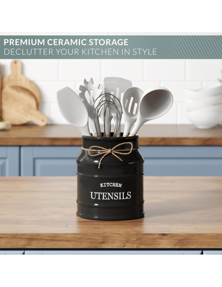 Soporte de Utensilios de Cerámica Barnyard Designs Negro 17.15 cm Soporte de Utensilios de Cerámica Barnyard Designs Negro 17.15 cm