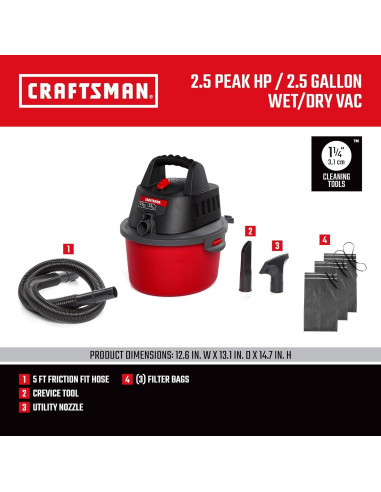 Aspiradora Húmeda y Seca CRAFTSMAN 9.5L 2.5 HP Portátil