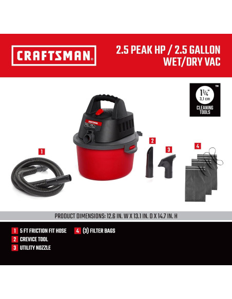 Aspiradora Húmeda y Seca CRAFTSMAN 9.5L 2.5 HP Portátil Aspiradora Húmeda y Seca CRAFTSMAN 9.5L 2.5 HP Portátil