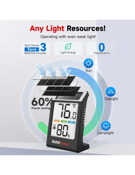 Higrómetro Digital Solar BaldrTherm 3.2" Negro - Termómetro Interior Higrómetro Digital Solar BaldrTherm 3.2" Negro - Termómetro Interior