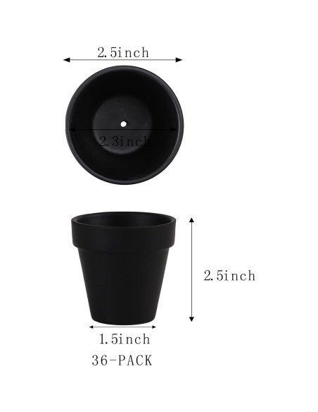 36 Macetas Negras de Arcilla Fcacti 6.35 cm con Drenaje 36 Macetas Negras de Arcilla Fcacti 6.35 cm con Drenaje