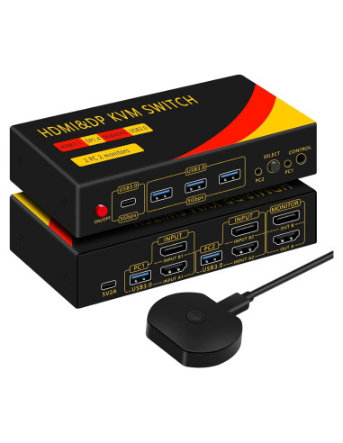 Interruptor KVM 2 Monitores HDMI y DisplayPort 8K 60Hz