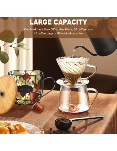 Soporte para Cápsulas de Café MABCIRY con Tapa de Madera Negro