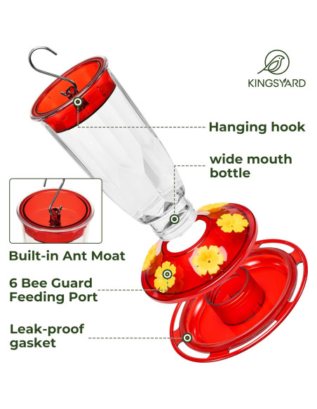 Alimentador de Colibrí Kingsyard 16 Oz con Protección Ant Alimentador de Colibrí Kingsyard 16 Oz con Protección Ant