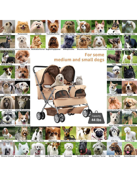 Carrito de Mascotas Doble LPOTIUS Plegable Beige 20 kg Carrito de Mascotas Doble LPOTIUS Plegable Beige 20 kg