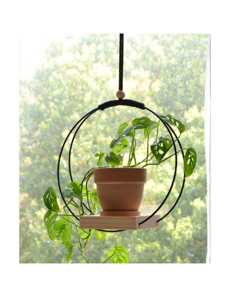Soporte para Plantas Colgantes Dravmola Negro con Base de Madera Soporte para Plantas Colgantes Dravmola Negro con Base de Madera