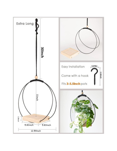 Soporte para Plantas Colgantes Dravmola Negro con Base de Madera