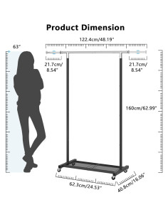 Perchero Rodante JIUYOTREE con Estante de Malla Negro 122.4 cm 2
