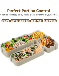 Caja Bento AsFrost 900ML 3-en-1 a Prueba de Fugas Beige 2