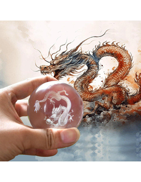 Esfera de Cristal 3D Dragón QIANCHANG 60mm con Soporte Esfera de Cristal 3D Dragón QIANCHANG 60mm con Soporte