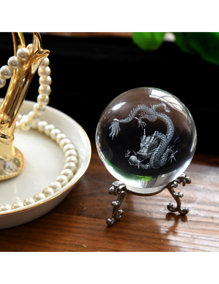 Esfera de Cristal 3D Dragón QIANCHANG 60mm con Soporte Esfera de Cristal 3D Dragón QIANCHANG 60mm con Soporte