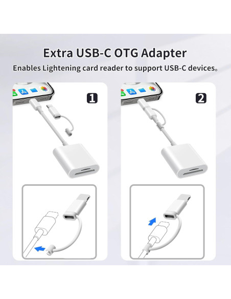 Lector de Tarjetas SD/MicroSD DERSUR para iPhone y iPad Blanco Lector de Tarjetas SD/MicroSD DERSUR para iPhone y iPad Blanco