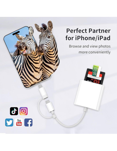 Lector de Tarjetas SD/MicroSD DERSUR para iPhone y iPad Blanco