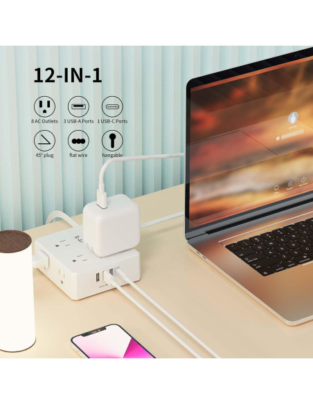 Regleta de 8 tomacorrientes y 4 USB Tcstei 1.83 m con protección Regleta de 8 tomacorrientes y 4 USB Tcstei 1.83 m con protección