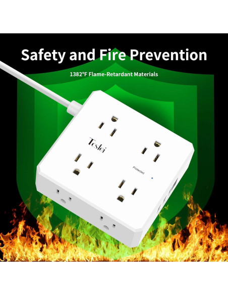 Regleta de 8 tomacorrientes y 4 USB Tcstei 1.83 m con protección Regleta de 8 tomacorrientes y 4 USB Tcstei 1.83 m con protección