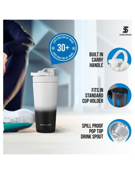 Botella Mezcladora Ice Shaker 26oz Acero Inoxidable Negro/Blanco Botella Mezcladora Ice Shaker 26oz Acero Inoxidable Negro/Blanco
