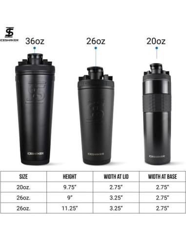 Botella Mezcladora Ice Shaker 26oz Acero Inoxidable Negro/Blanco