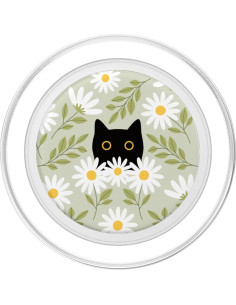 PopSockets PopGrip Magnético Gato Negro con Margaritas Verde Salvia 2