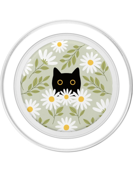 PopSockets PopGrip Magnético Gato Negro con Margaritas Verde Salvia PopSockets PopGrip Magnético Gato Negro con Margaritas Verde Salvia