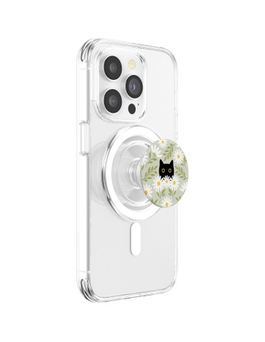 PopSockets PopGrip Magnético Gato Negro con Margaritas Verde Salvia