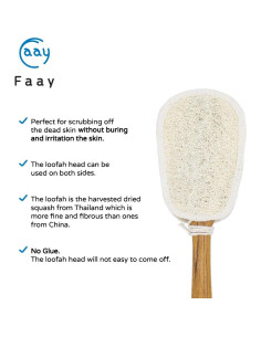 Esponja de Lufa FAAY 43 cm con Mango de Teca - Exfoliante Natural 2