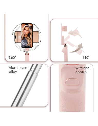 Trípode para Teléfono MQOUNY Rosa, Mini Palo de Selfie Compacto