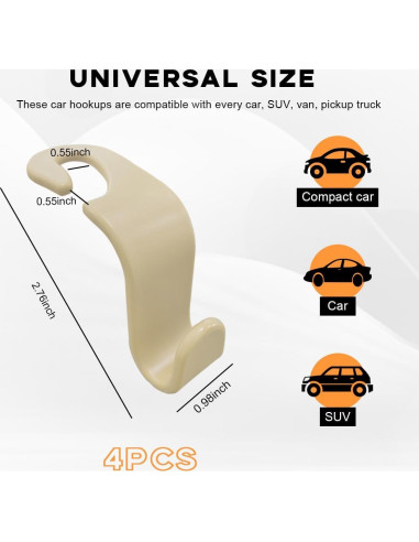 Gancho de Reposacabezas para Asiento de Coche Povtii 4PCS Beige
