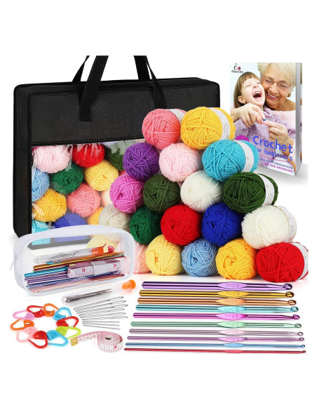 Kit de Crochet Aeelike 1000m Hilo Acrílico con Ganchos y Bolsa Kit de Crochet Aeelike 1000m Hilo Acrílico con Ganchos y Bolsa