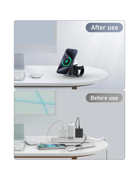 Estación de Carga 3 en 1 IYOFINE 15W para iPhone, Apple Watch y AirPods Estación de Carga 3 en 1 IYOFINE 15W para iPhone, Apple Watch y AirPods