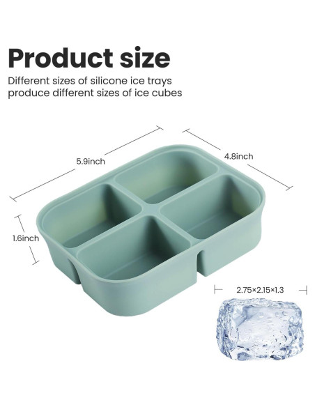 Bandeja de Hielo Nbyouw 2 Pack Silicona Libre BPA Verde 4 Cubos Bandeja de Hielo Nbyouw 2 Pack Silicona Libre BPA Verde 4 Cubos