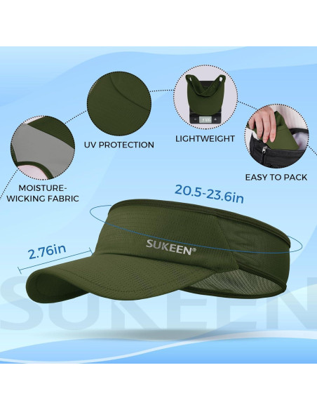 Visera Deportiva Sukeen Unisex Ligera Enfriadora UPF50+ Verde Militar Visera Deportiva Sukeen Unisex Ligera Enfriadora UPF50+ Verde Militar
