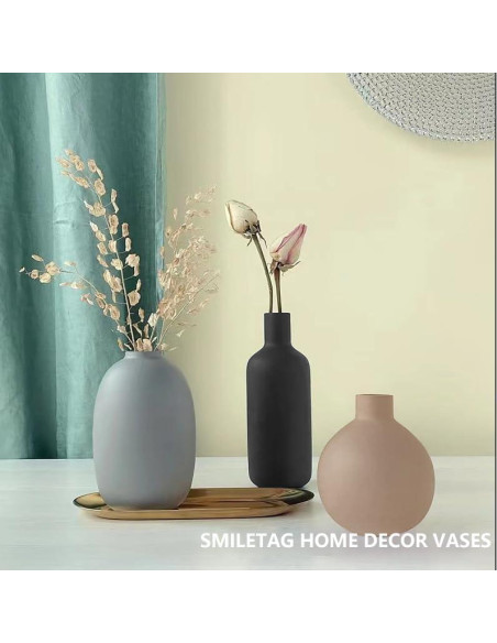 Set de 3 Jarrones de Cerámica Modernos Smiletag - Decoración Neutra Set de 3 Jarrones de Cerámica Modernos Smiletag - Decoración Neutra