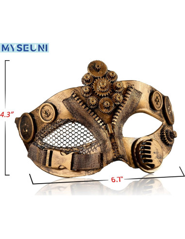 Máscara Mecánica Steampunk MYSEUNI para Hombres - Dorada