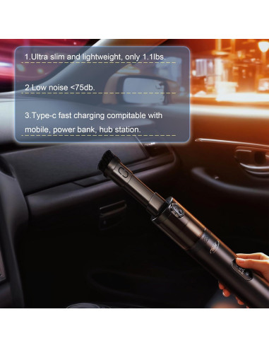 Aspiradora Portátil DEDC VC012 15000Pa Inalámbrica LED