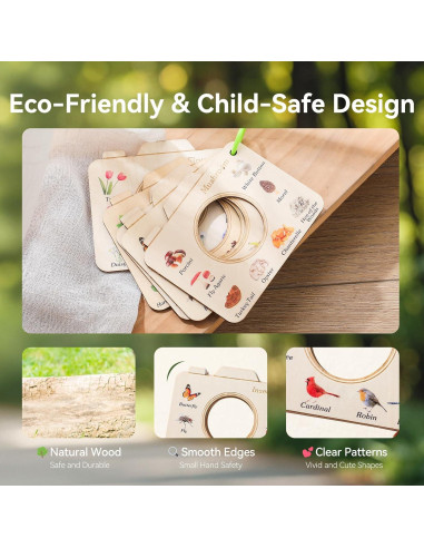 Lupa de Madera para Niños ibwaae con Tarjetas Educativas