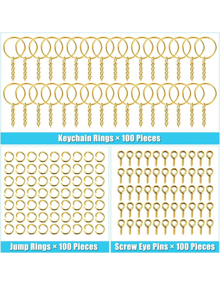 Kit de Anillos para Llaveros PAXCOO 300 Piezas Dorado Kit de Anillos para Llaveros PAXCOO 300 Piezas Dorado