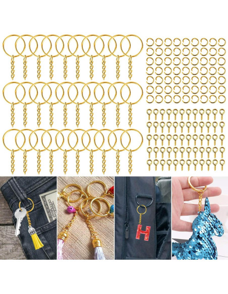 Kit de Anillos para Llaveros PAXCOO 300 Piezas Dorado Kit de Anillos para Llaveros PAXCOO 300 Piezas Dorado