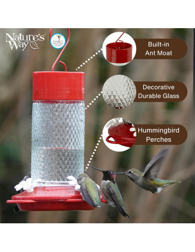 Alimentador de Colibríes Nature's Way 384 ml Vidrio Colgante
