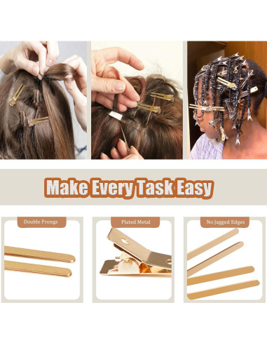 Clips de Rizo Doble Punta Dorados Qearl - 100 Piezas 4.6 cm