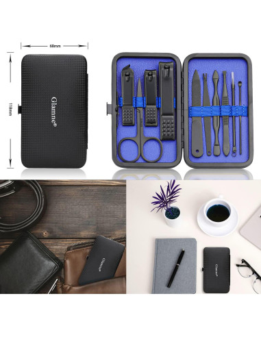 Juego de Manicura Profesional Glamne 10 en 1 Acero Inoxidable Azul