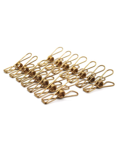 50 Pinzas de Ropa AITRAI Acero Inoxidable Doradas 5.58 cm