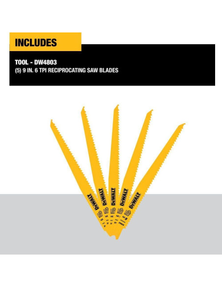 Hojas de sierra de vaivén DEWALT DW4803, bi-metal, 5 piezas Hojas de sierra de vaivén DEWALT DW4803, bi-metal, 5 piezas