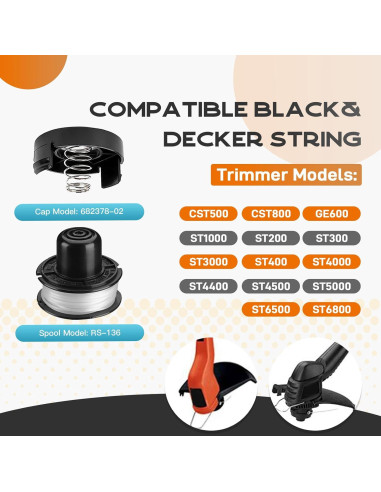 Carrete de Cortacésped Kousika RS-136 Compatible Black & Decker