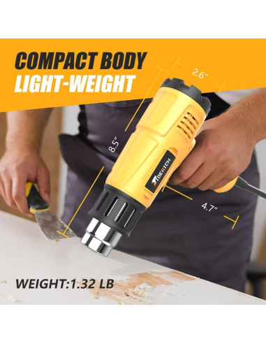 Pistola de Calor Tiderich 1800W Doble Temperatura Amarillo
